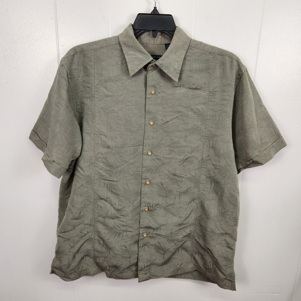 Van Heusen Studio Shirt Mens Large Palm Leaf Pattern Short Sleeve Button‎ Up